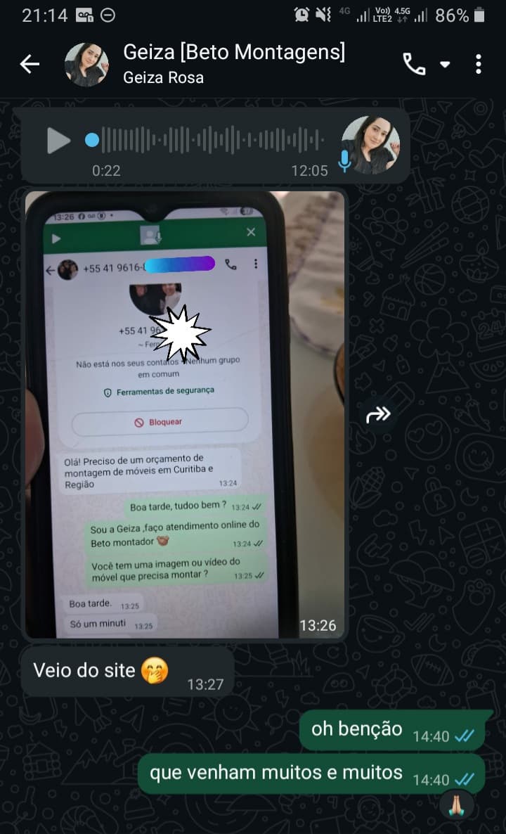 Cliente pedindo orçamento pelo WhatsApp